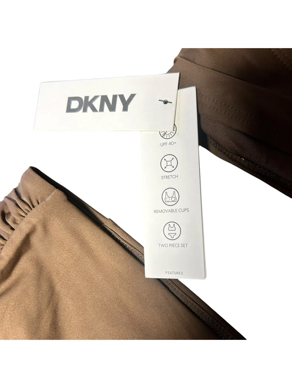 DKNY brown strapless bandeau bikini swimsuit set size Medium $70 NWT